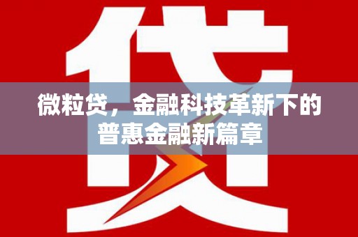 献县微粒贷，金融科技革新下的普惠金融新篇章